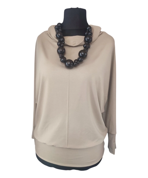 Jesienna bluzka KIMONO ze ściągaczami i z golfem - beżowa